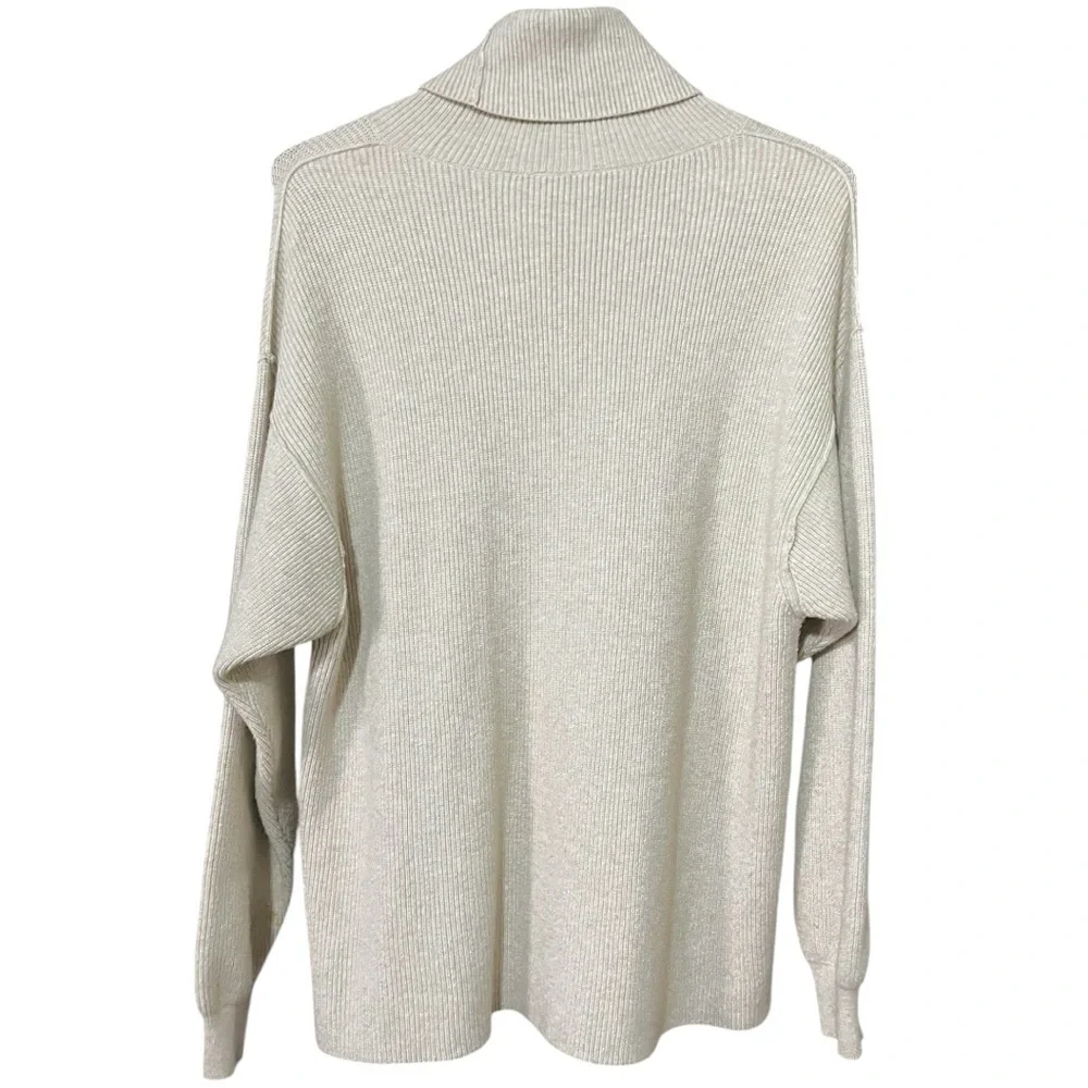 Free People Softly Structured Turtleneck Ribbed Knit Oversized Sweater Oatmeal - Picture 5 of 9